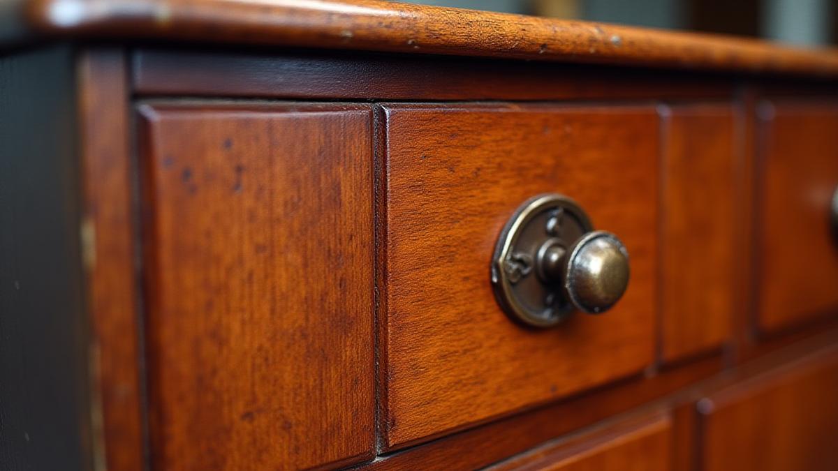 After: The same antique wooden chest, now beautifully restored with a rich, gleaming finish.