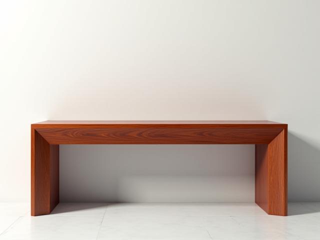 Minimalist cherry wood entrance bench with clean lines, showcasing precision joinery.