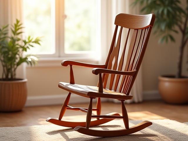 After: A structurally sound, beautifully finished wooden rocking chair with its sentimental value preserved.